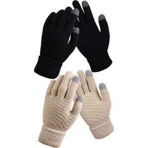 Women's 2 Pairs Black Beige Winter Touch Screen Gloves Elastic Cuff Winter Glove